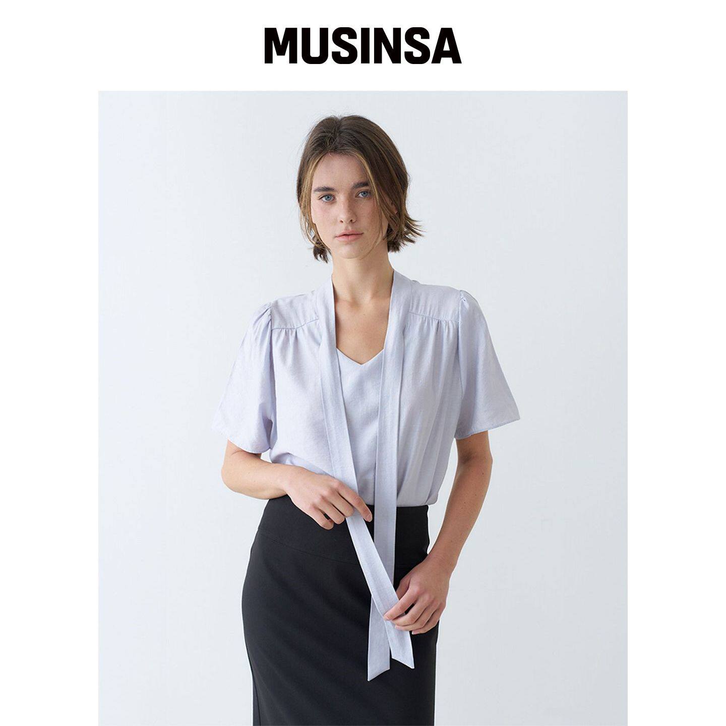 VEM.VER 半袖领带衬衫_天蓝色 MUSINSA韩国直邮官方正品