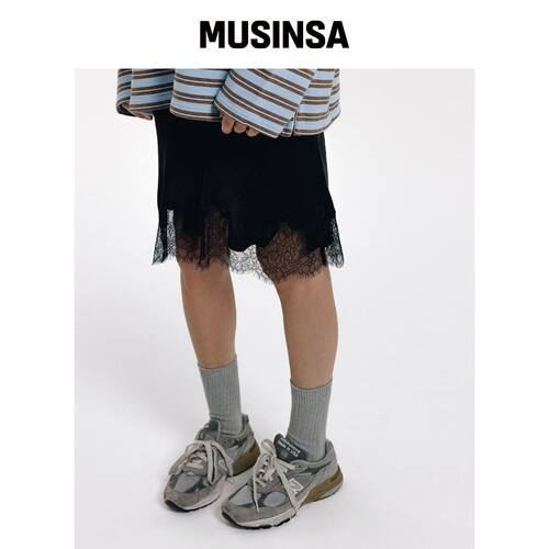 HAAG 半身裙黑色剪裁线裙裙子时尚潮流 MUSINSA韩国官网直邮进口