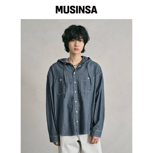 DECET 蓝色牛仔连帽衬衫 DCSH009 MUSINSA韩国直邮官方正品