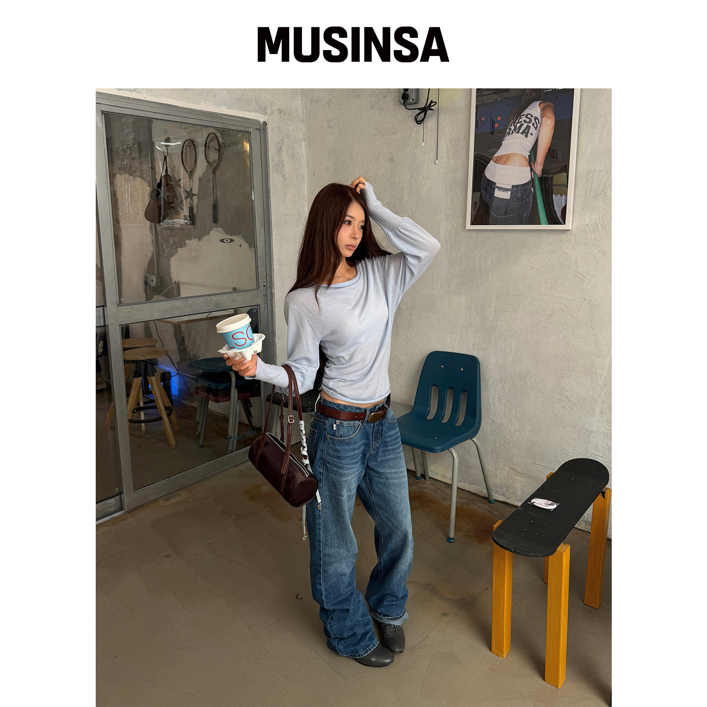 GLOWNY 牛仔裤水洗蓝色复古风基础款长裤MUSINSA韩国官网直邮进口
