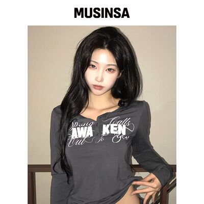 LUVISTRUE EL HENLEY NECK 袖口 T恤（炭灰色）韩国官网直邮进口
