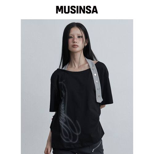 AS YOU ARE 明星同款黑色系带露肩背心MUSINSA韩国直邮官方正品