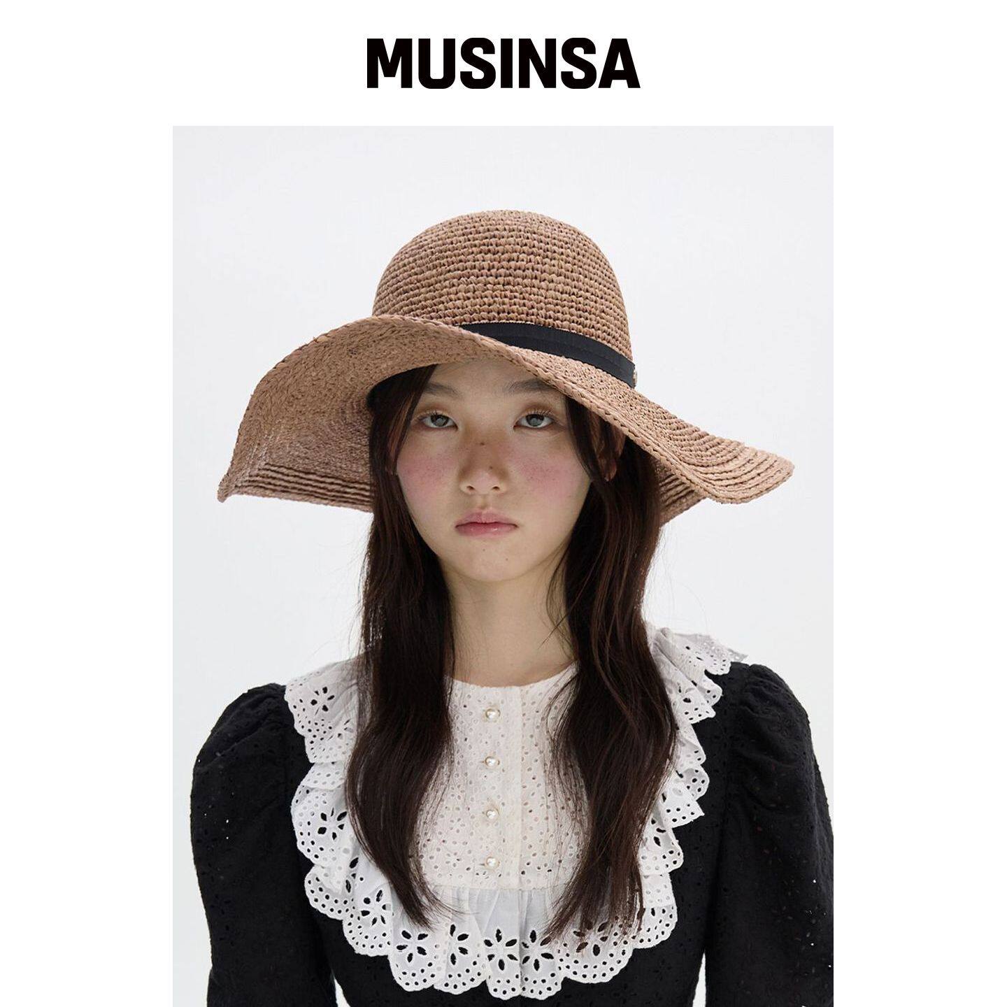 BROWNHAT 饼干色宽檐草帽 MUSINSA韩国官网直邮进口