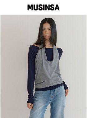 LUCIR ZU Cowl Tank & Boatneck Top Set (灰色)韩国官网直邮进口
