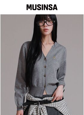 LIKE THE MOST 软糯基础款V领针织开衫_灰色韩国官网直邮进口