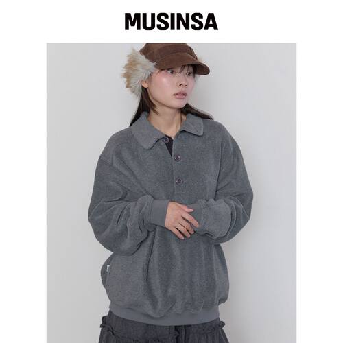 TYPESERVICE 排扣抓绒上衣（炭灰色） MUSINSA韩国官网直邮进口