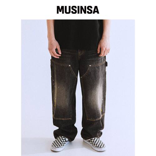 QT8 GARMENTS RG 涂鸦双膝水洗裤（黑色） MUSIN韩国官网直邮进口