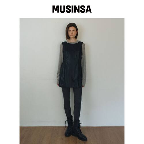 UNNOUT VEGAN LEATHER BABY DOLL DRESS 黑色韩国官网直邮进口