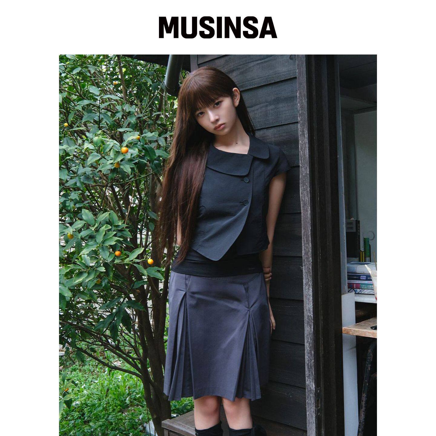 MISEKI SEOUL 炫彩侧褶中长裙 CHARCOAL MUSINSA韩国官网直邮进口