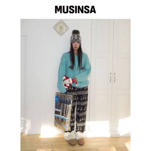 FUNFROMFUN 北欧毛皮裤，黑色 MUSINSA韩国直邮官方正品