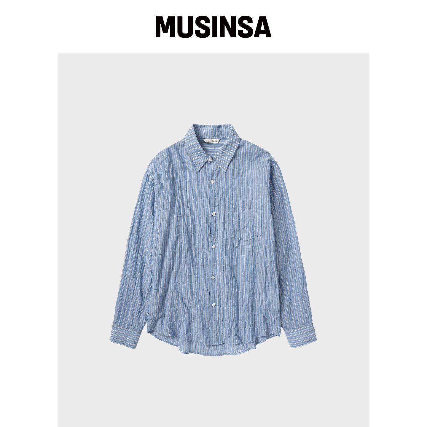 NONBLANK 条纹长袖衬衫_BLUE MUSINSA韩国官网直邮进口