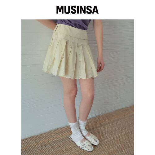 OURNOSTALGIA 镂空褶皱裙_奶油色(OB6SK09) MUSI韩国官网直邮进口