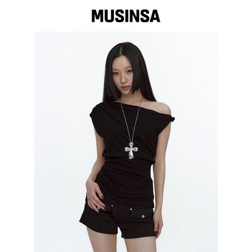 ROUGHNECK 扭带褶皱上衣 黑色 MUSINSA韩国官网直邮进口