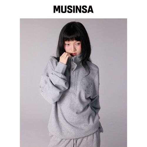 YOUHEE YOUHEE 心形半高领卫衣_混色灰 MUSINSA韩国官网直邮进口