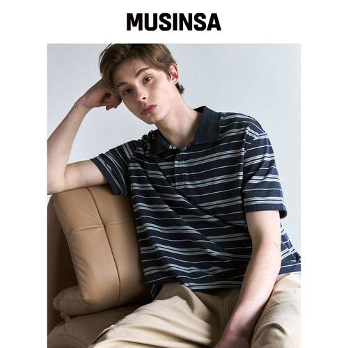 DRAW FIT 条纹短袖Polo衫 [NAVY] MUSINSA韩国直邮官方正品
