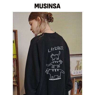 CPGN STUDIO 层叠猫刺绣卫衣 黑色 MUSINSA韩国直邮官方正品