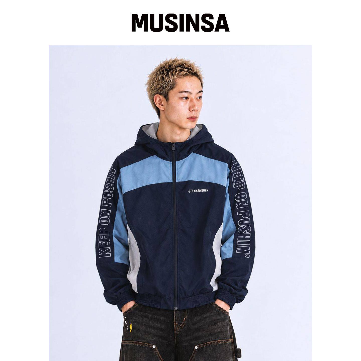 QT8 GARMENTS MF 复古连帽运动夹克(藏青/天蓝/韩国官网直邮进口