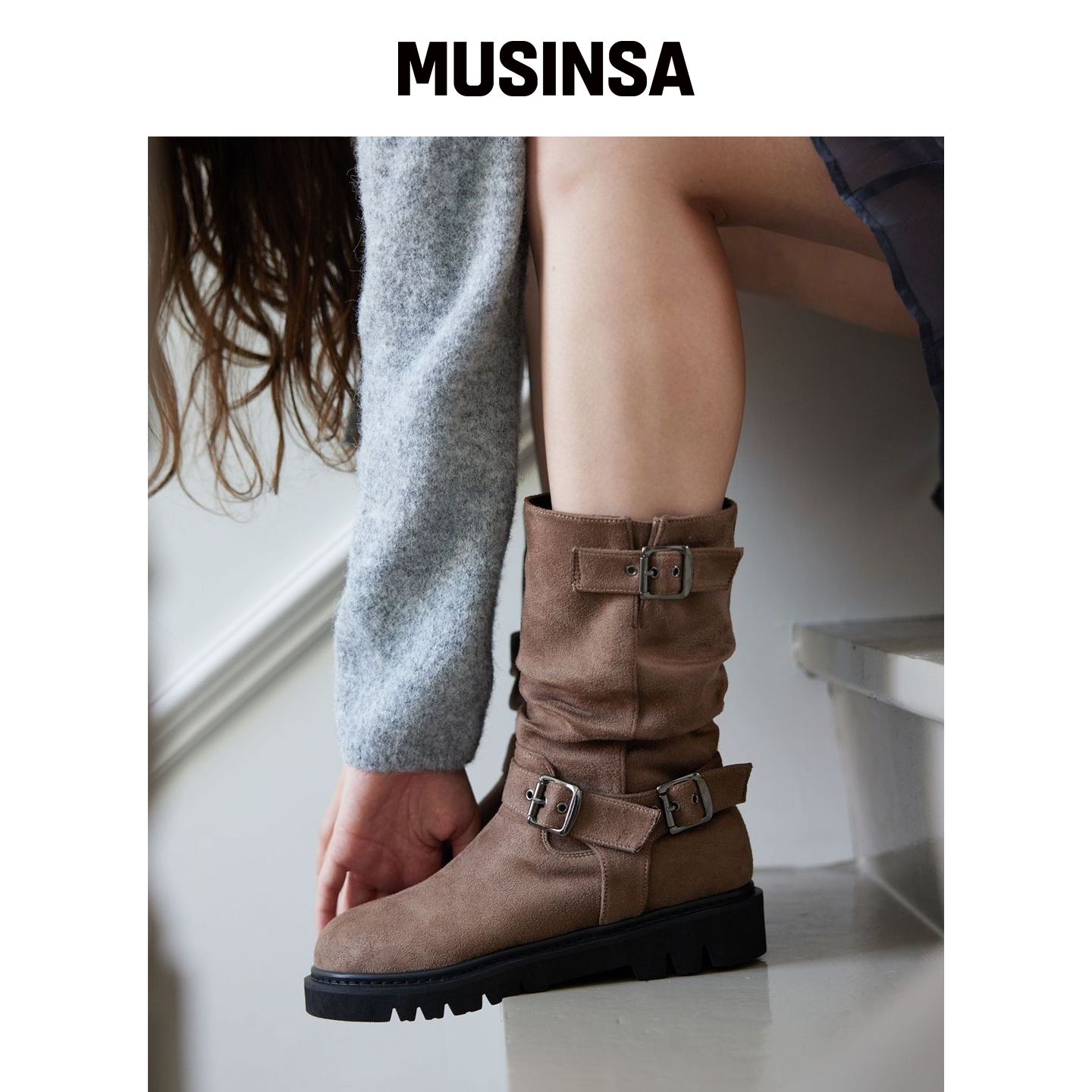 CESTI 刷腰带中帮小腿靴子 (LIGHTBROWN) MUSINS韩国官网直邮进口