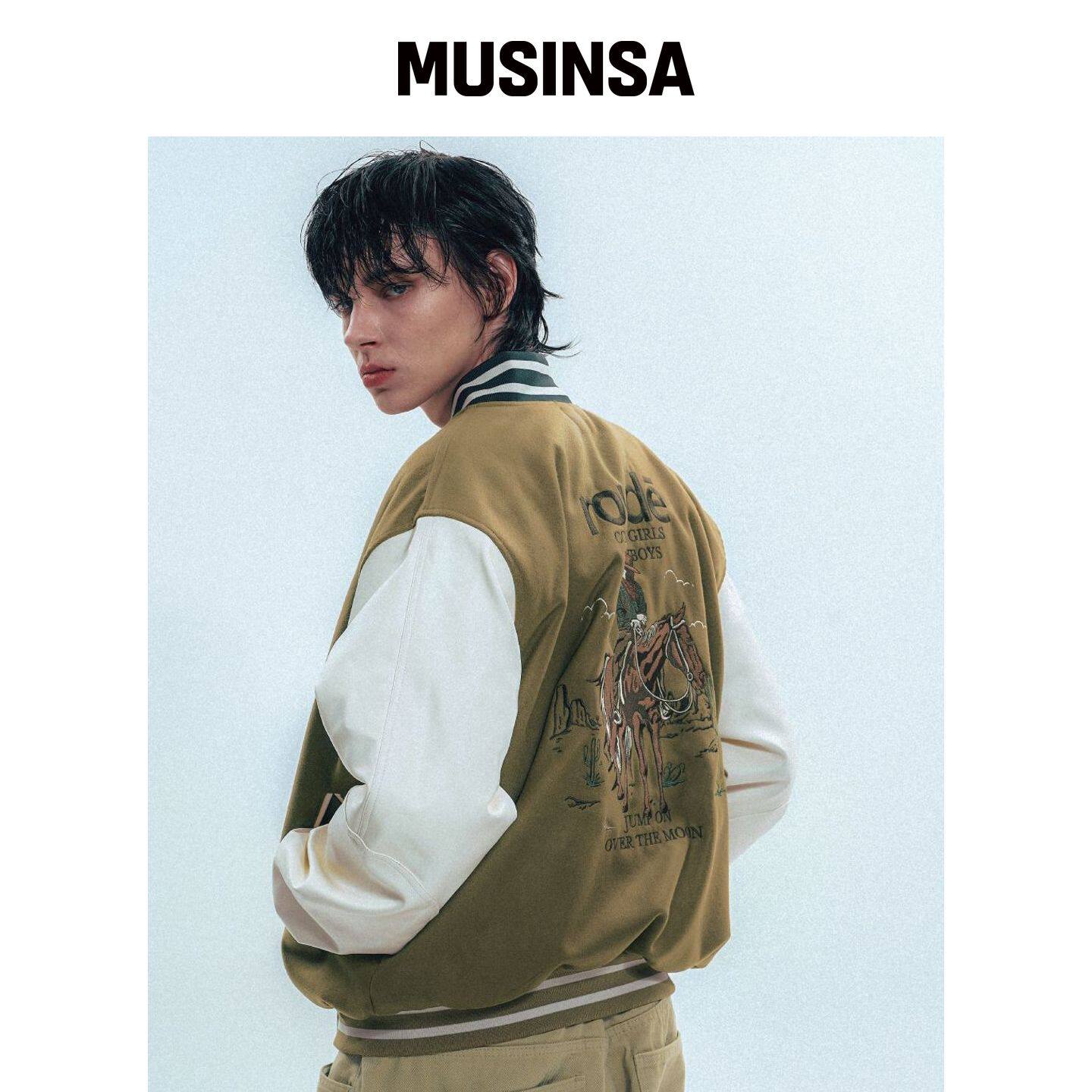 ROWDY 牛仔风学院夹克_花生色 MUSINSA韩国官网直邮进口