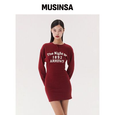 QUAFE 1892蓬松简约迷你连衣裙_砖红色 MUSINSA韩国官网直邮进口