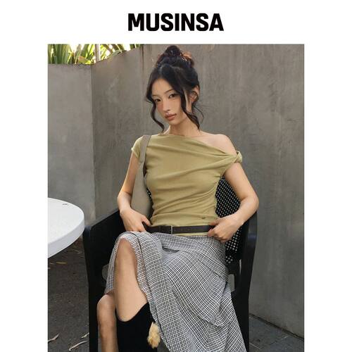 TWEE Mete扭曲不对称露肩T恤 MUSINSA韩国官网直邮进口