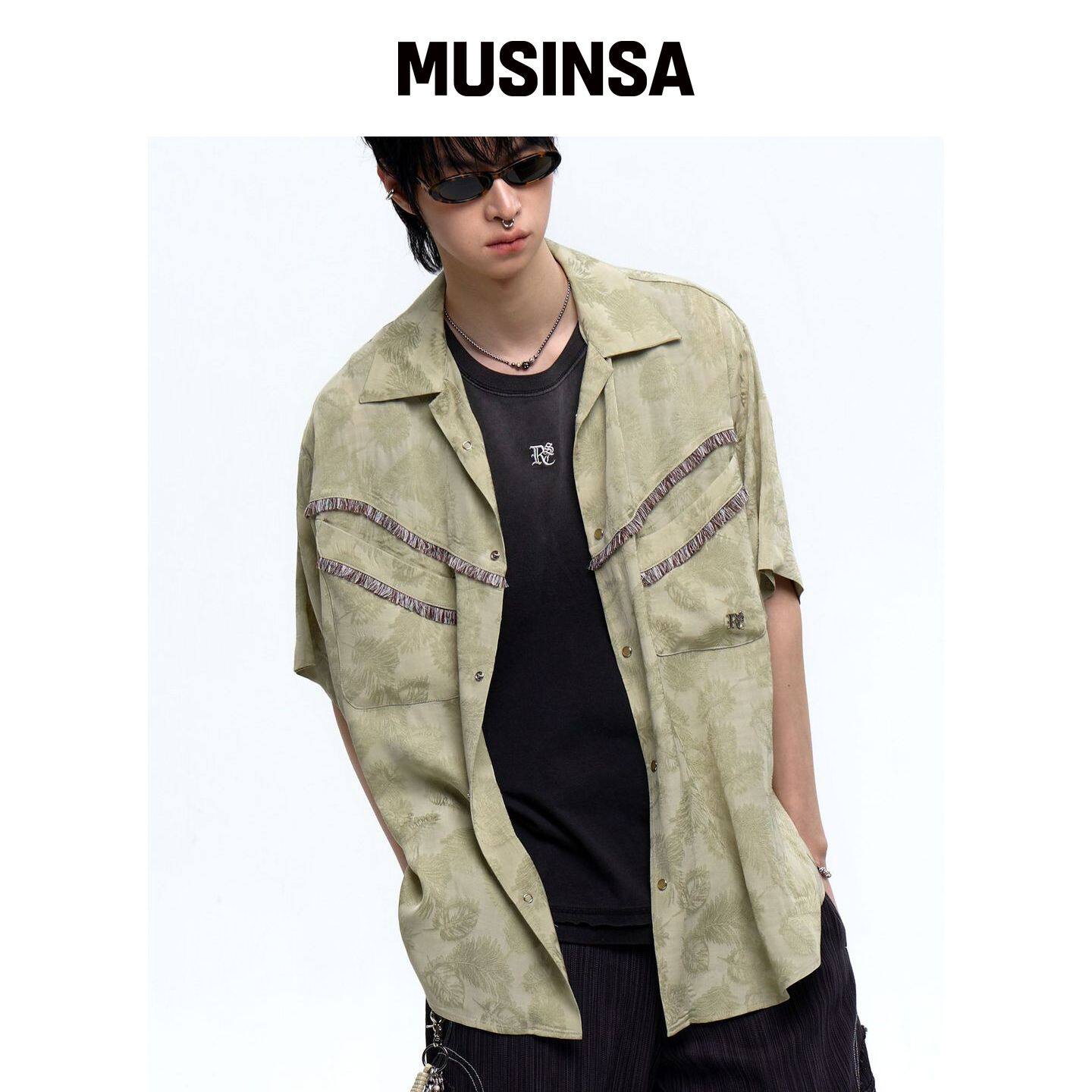 RSSC 提花西部风半袖衬衫 - 灰绿色 MUSINSA韩国官网直邮进口