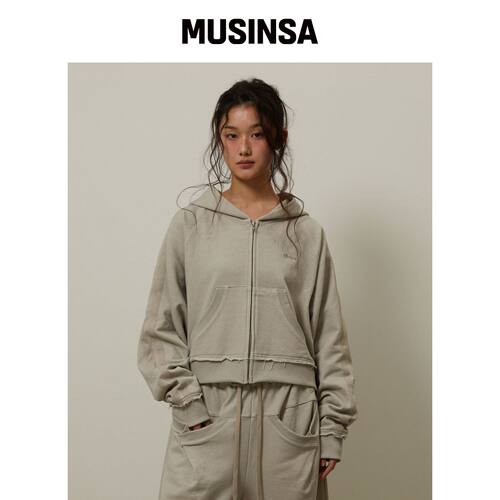 GIMOR Baggy Distressed Zip-Up Beige韩国官网直邮进口MUSINSA