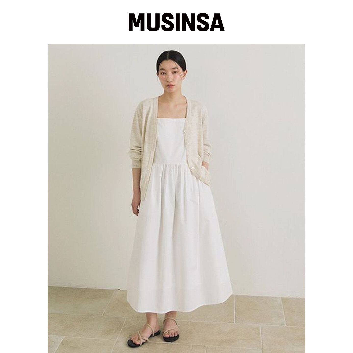 LINGSEOUL 束腰褶皱连衣裙 - 象牙白 MUSINSA韩国官网直邮进口