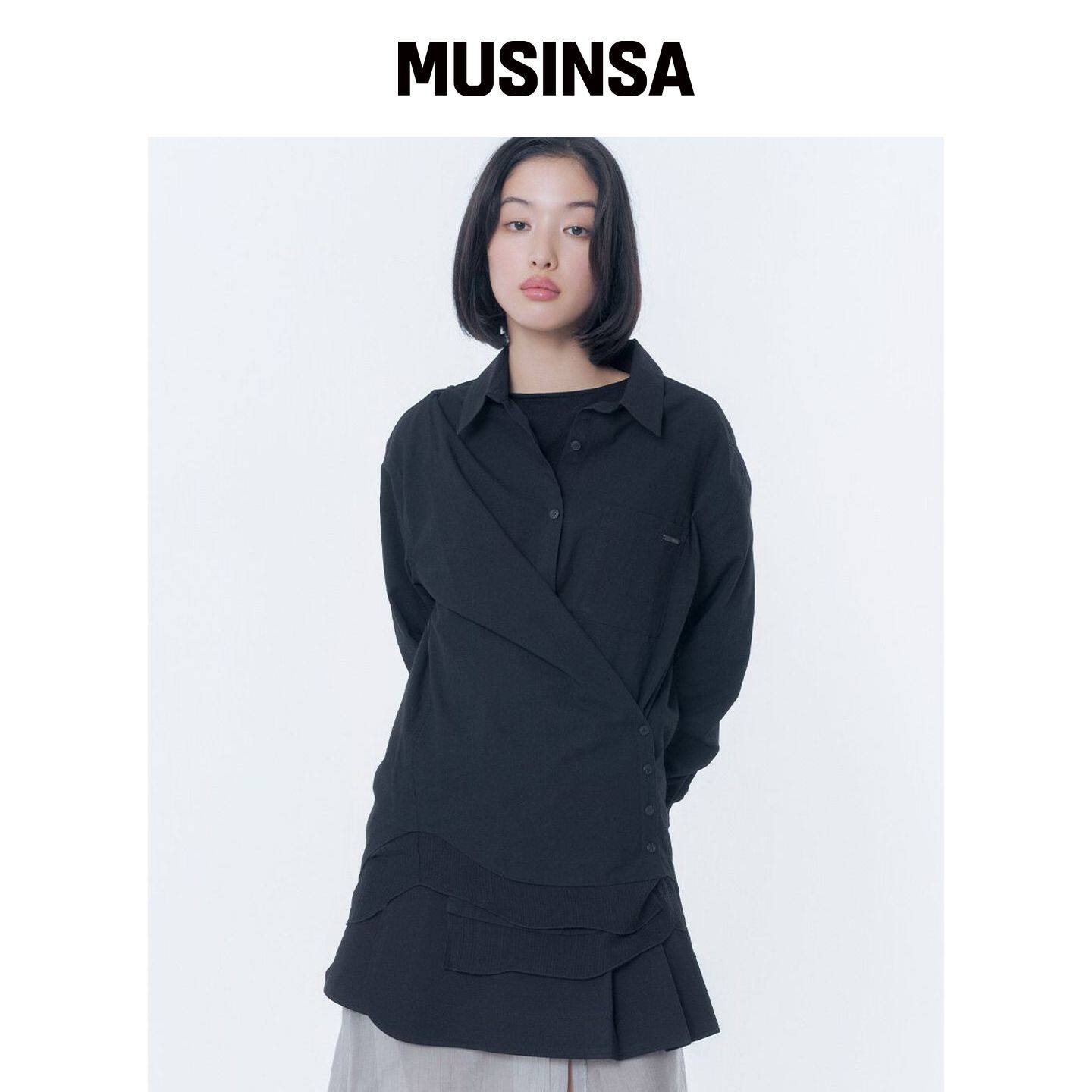 MISEKI SEOUL 黑色斜层透视衬衫 MUSINSA韩国官网直邮进口