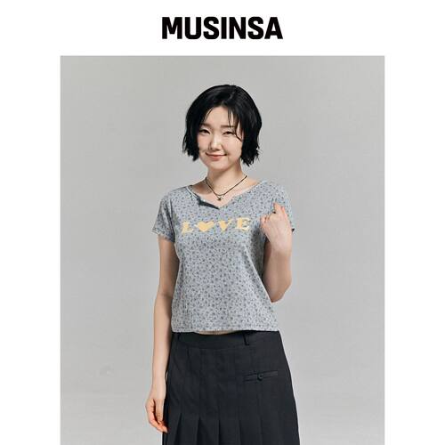 AWESOME STUDIO 花卉图案爱心T恤MELAAN灰色韩国官网直邮进口