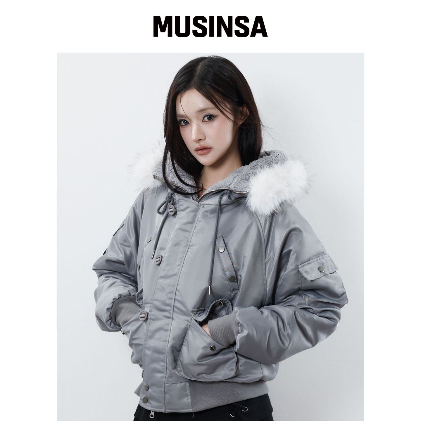 LUVISTRUE RL毛皮边饰飞行员夹克（灰色） MUSIN韩国官网直邮进口