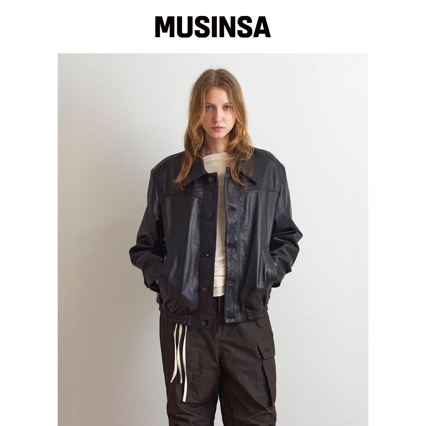 AOPT LEATHER BLOUSON JACKET - BLACK MUSINSA韩国官网直邮进口图片