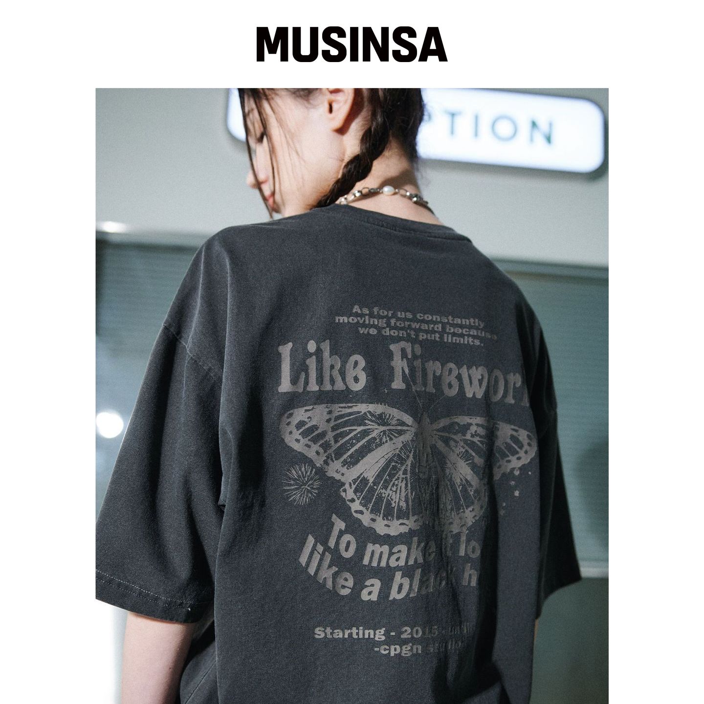 CPGN STUDIO 蝴蝶图案短袖T恤烟熏黑 MUSINSA韩国直邮官方正品