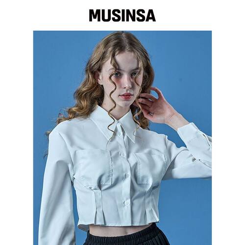 KOLEAT 短款修身长袖衬衫blouse [WHITE] 1602 M韩国官网直邮进口