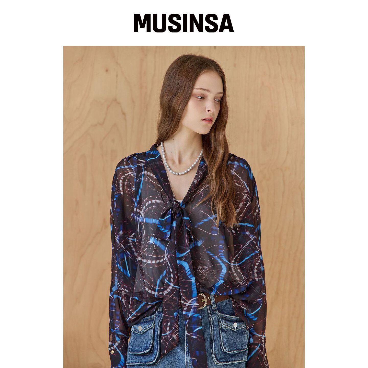 MAXZA 霓虹图案透视领带式雪纺衫 MUSINSA韩国官网直邮进口