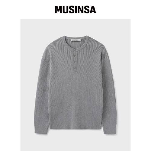 BRANDED HARD TWIST RIBBED HENLEY NECK KNIT [韩国官网直邮进口