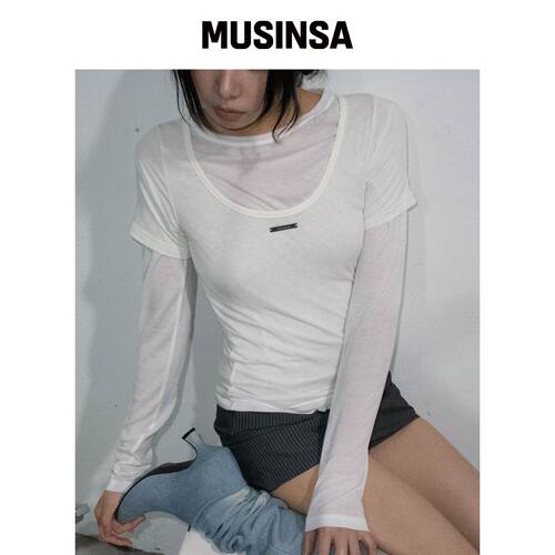 CHICKS 两用羊绒圆领修身T恤 白色 MUSINSA韩国官网直邮进口