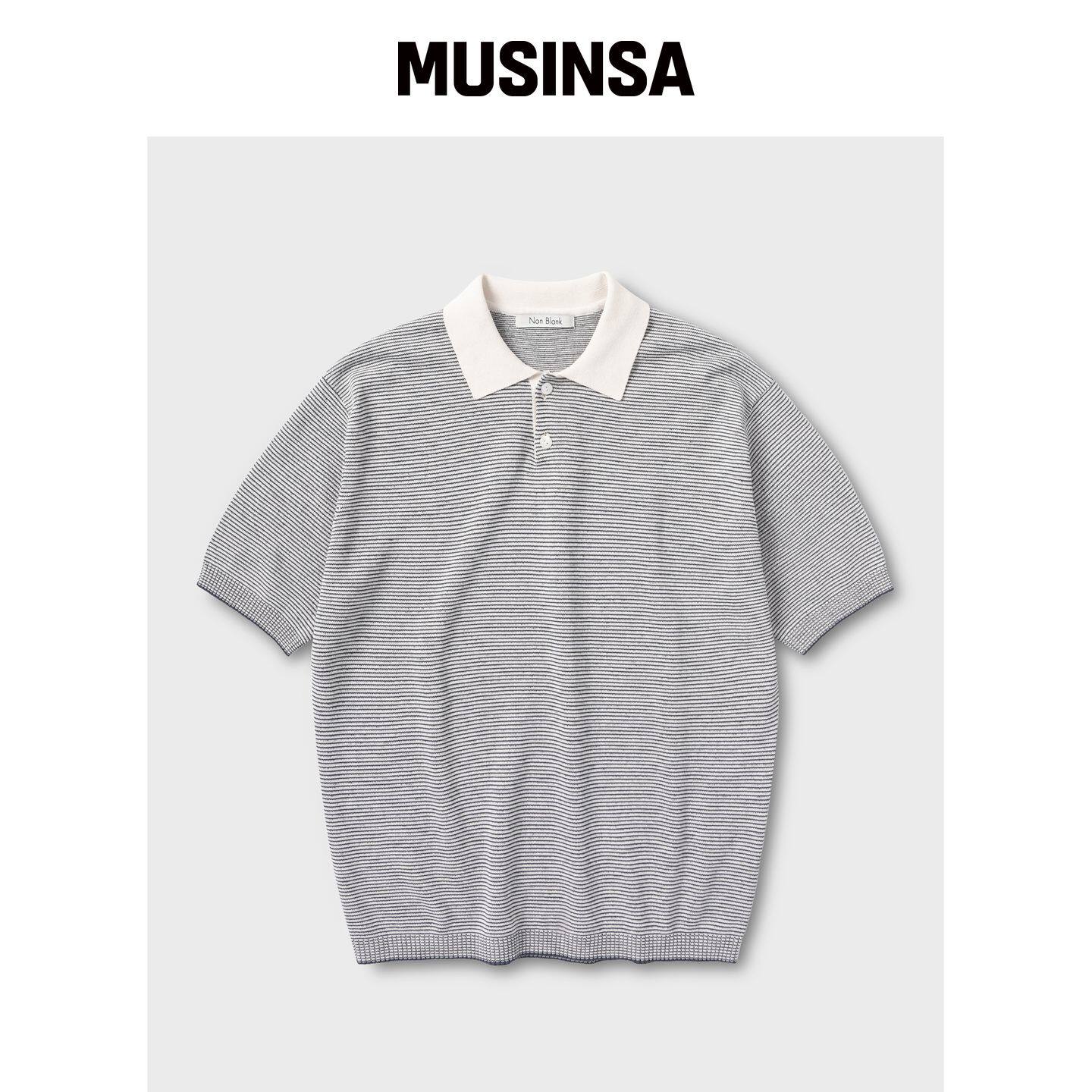 NONBLANK 条纹领 HS 针织衫_MELANGE GREY MUSIN韩国官网直邮进口