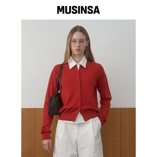 MA JOURNEE M BASIC 针织开衫_红色 MUSINSA韩国官网直邮进口
