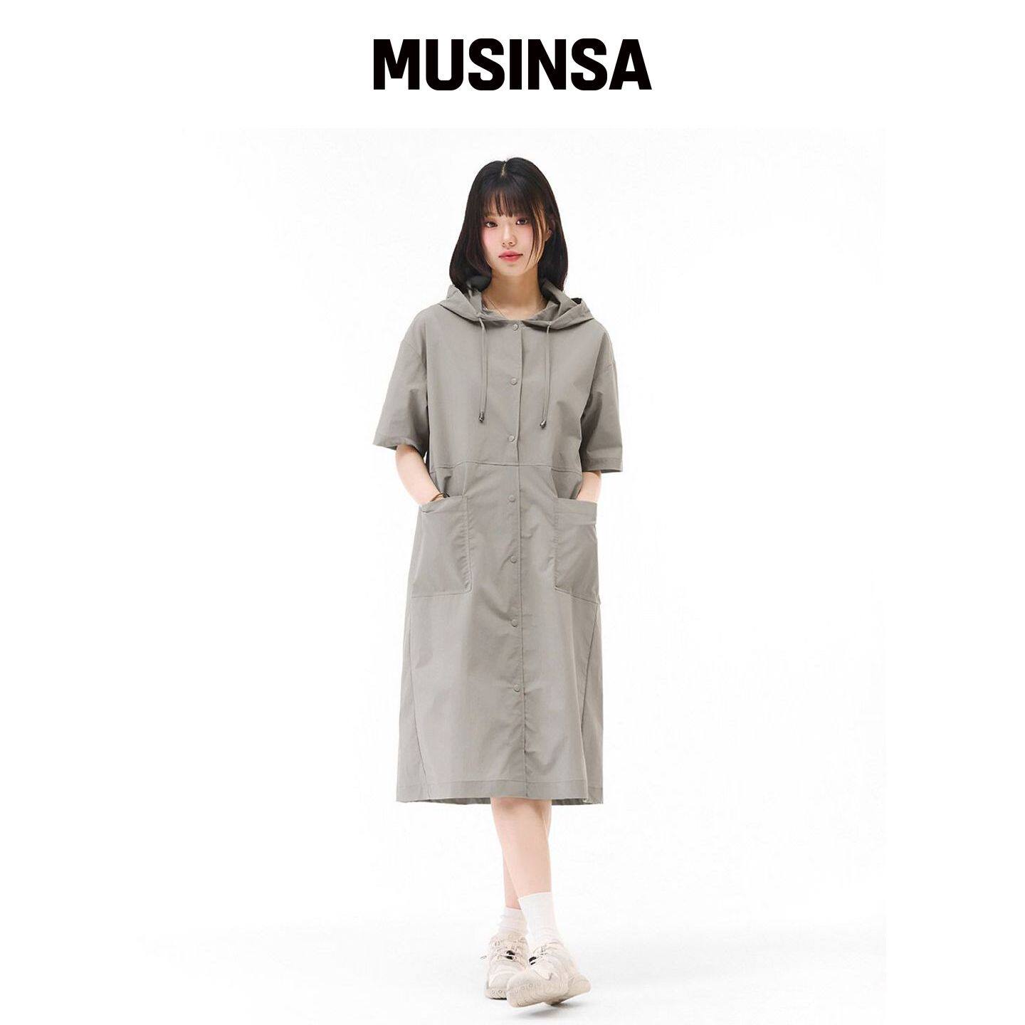 CHASECULT 女性轻便连帽短袖连衣裙-灰色 MUSINS韩国官网直邮进口