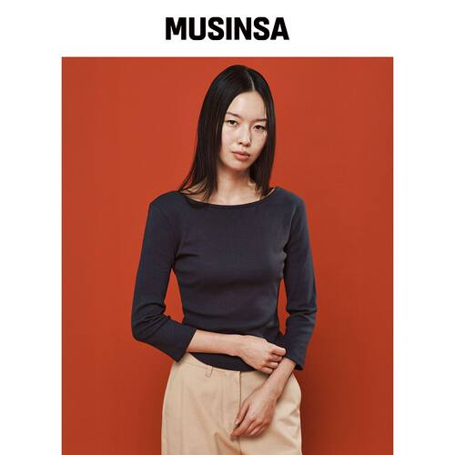 PLAC WOMEN 可双面穿七分袖T恤炭灰色 MUSINSA韩国官网直邮进口
