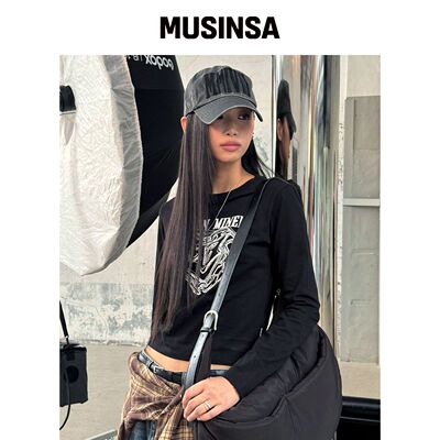 MAISON MINED (女款)涂鸦爱心长袖黑色 MUSINSA韩国官网直邮进口