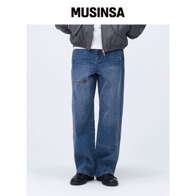 MISEKISEOUL MEN Stitch 半宽牛仔裤 蓝色 MUSIN韩国官网直邮进口