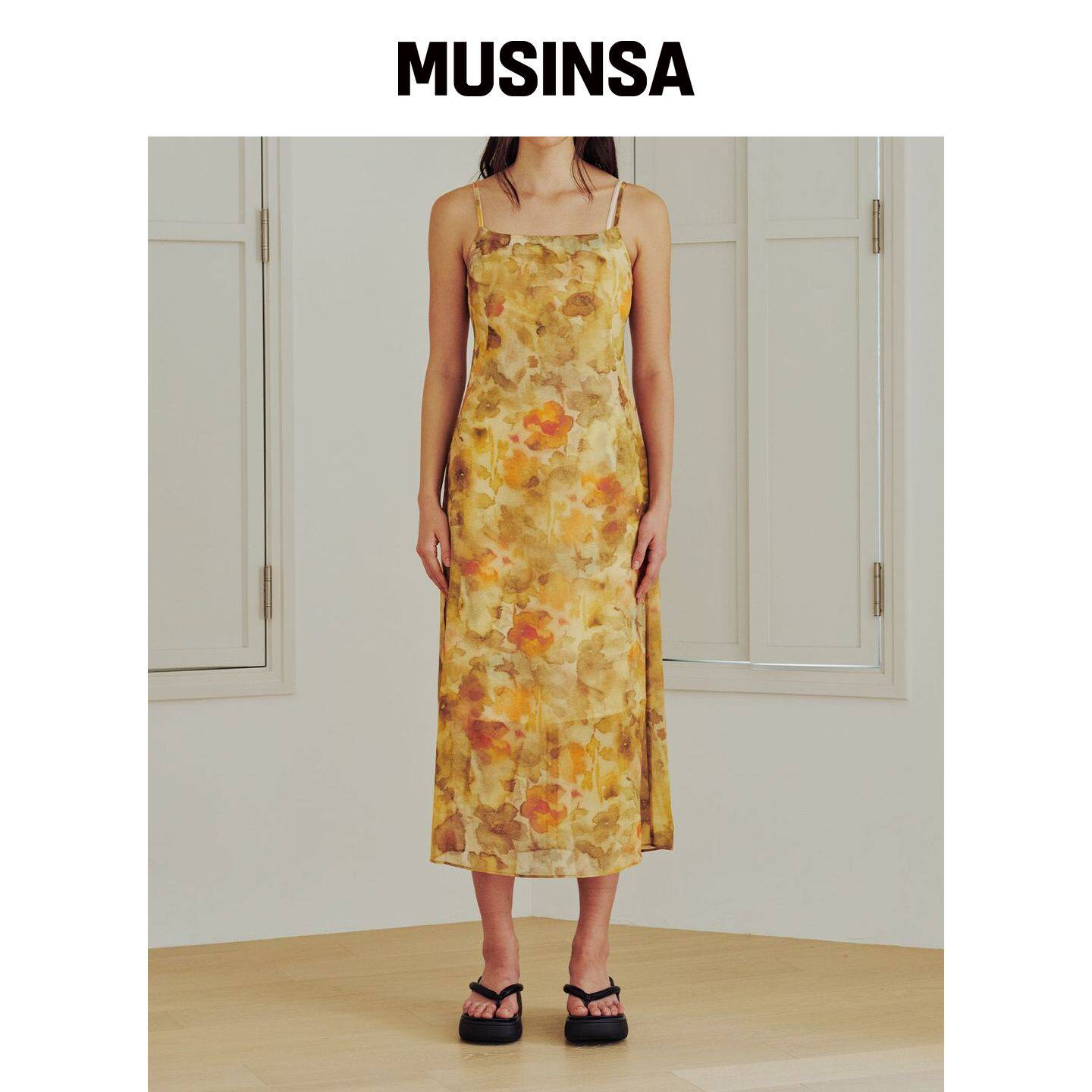 13MONTH 透视花朵长款连衣裙（黄色） MUSINSA韩国官网直邮进口