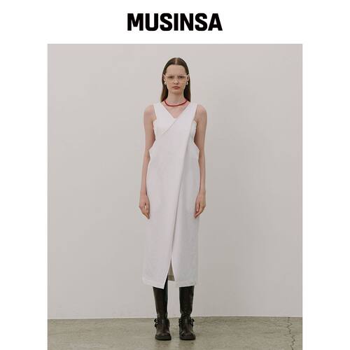 320SHOWROOM 双面包裹无袖长亚麻裙 白色韩国官网直邮进口MUSINSA