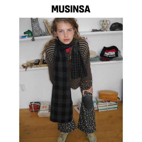 FUNFROMFUN 双面格纹围巾，黑色 MUSINSA韩国直邮官方正品