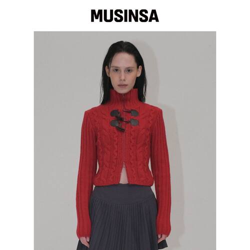 ORDINARY HOLIDAY TOGGLE CABLE CARDIGAN [RED]韩国官网直邮进口