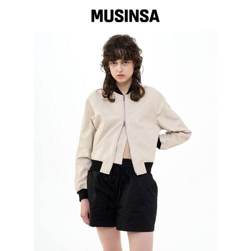 B QUIET  cropped faux leather bomber jacket_韩国官网直邮进口