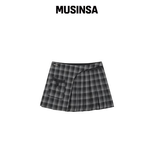 MISEKI SEOUL 口袋分层格纹裙 CHARCOAL MUSINSA韩国直邮官方正品