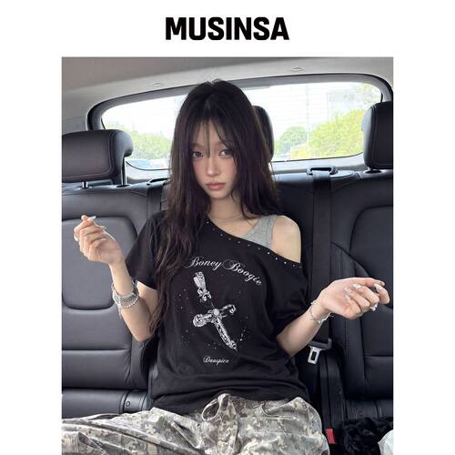 DAUSPICE (DUC) BB 层叠单肩T恤 黑色 MUSINSA韩国官网直邮进口